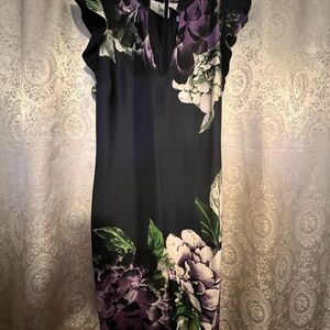 New York & Company Black Dress with Purple Floral Design